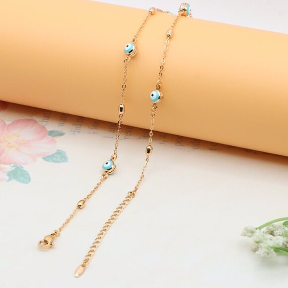 "Gold Plated Evil Eye Beaded Necklace Adjustable Chain, XPNL0303 - Picture 12 of 13